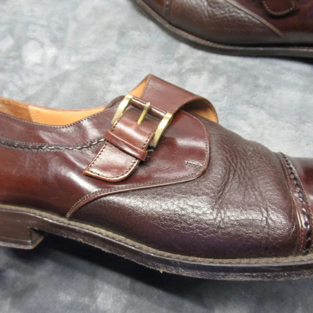 Miguel Angel Monk Strap Shoes Men 9 Brown Leather Dress Cap Oxford Spain Formal